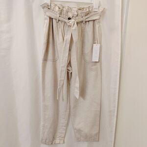 NWT Sz M Sienna Sky Light Sand Colored Paperbag Elastic Waist Linen Blend Pants